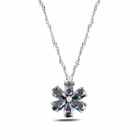 Other Necklace - Mystical Topaz Stone Flower Model Silver Necklace 100347493 - Turkey