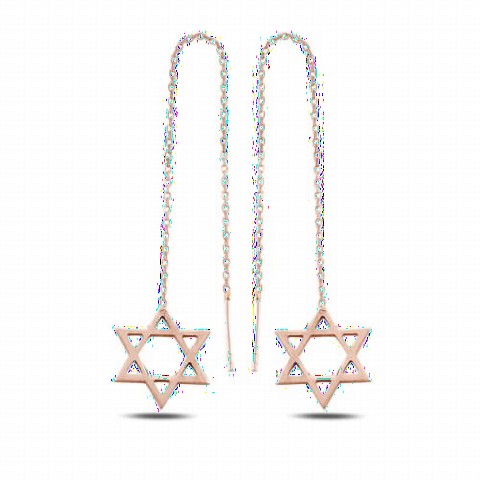 jewelry - Six Arm Star Dangle Silver Earring Rose 100346675 - Turkey