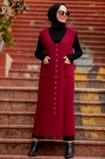 Knitwear Mix - Claret Red Hijab Knitwear Vest 100338765 - Turkey