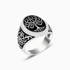 Tree of Life Embroidered Side Patterned Silver Ring 100347852