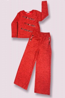 Outwear - Girl Red Buttoned Gippie Red Bottom Top Set 100326956 - Turkey