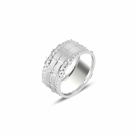 Men - Square Motif Silver Wedding Ring 100347003 - Turkey