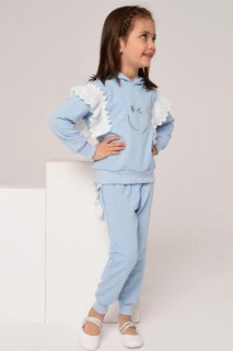Girls' Lace Embroidered Hooded Smile Blue Tracksuit Suit 100328620