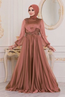 Wedding & Evening - Copper Hijab Evening Dress 100333864 - Turkey