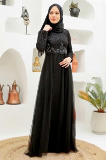 Woman - Black Hijab Evening Dress 100339547 - Turkey