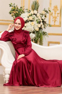 Woman - Bordeauxrotes Hijab-Abendkleid 100338271 - Turkey