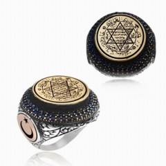 Men Shoes-Bags & Other - Seal of Prophet Solomon Embroidered Zircon Stone Silver Ring 100347738 - Turkey