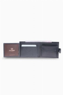 Horizontal Navy Blue Genuine Leather Men's Wallet with  Flip 100346287