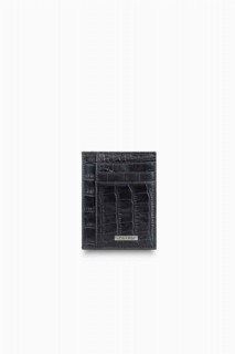 Wallet - Porte-cartes en cuir à imprimé croco noir Guard 100346280 - Turkey