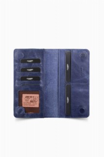Leather Men/Women Portfolio Wallet with Phone Entry - Antique Navy Blue 100345657