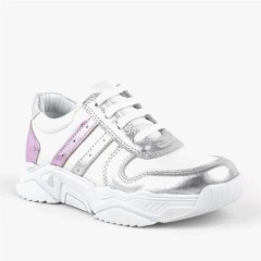 Sport-Sneaker - حذاء رياضي بناتي بنعل سميك بسحاب من الجلد الأصلي باللون الفضي والوردي 100278867 - Turkey