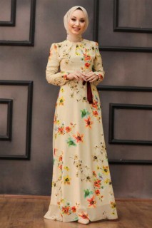 Clothes - Flower Patterned Hijab Dress 100299545 - Turkey
