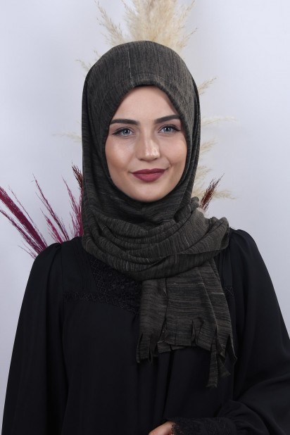 Shawl - Knitwear Practical Hijab Shawl Khaki Green 100282922 - Turkey