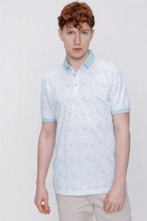 Men's Ice Blue Polo Collar Printed Dynamic Fit Comfortable Fit T-Shirt 100350726