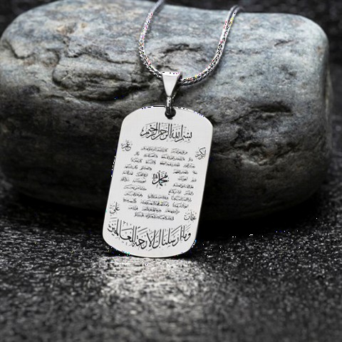 Men - Hilye-i Şerif Written Silver Necklace 100350101 - Turkey
