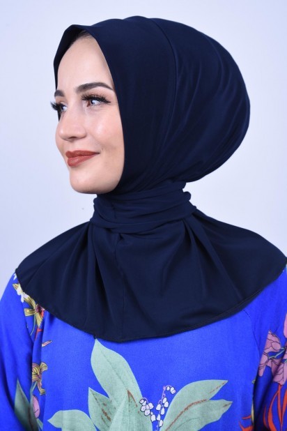 Ready to wear Hijab-Shawl - Snap Fastener Scarf Shawl Navy Blue 100285618 - Turkey