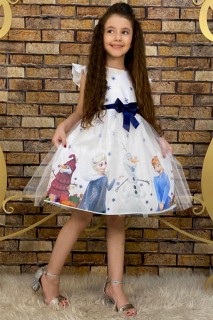 Girl Snow Queen Printed and Ruffled Sleeves White Dress 100328212
