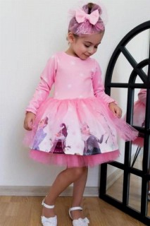 Kids - Mädchen Kind Schneekönigin Langarm Tüll Rosa Kleid mit Schnalle 100327041 - Turkey