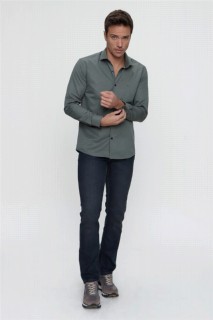 Men's Green Jacquard Slim Fit Shirt 100351014