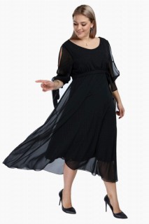 Plus Size Chiffon Evening Dress With Elastic Waist Tied Sleeves 100276557