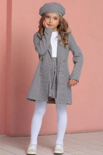 Outwear - بدلة بناتي رمادية فضفاضة بياقة من الفرو كروبار 100326859 - Turkey