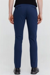 Men's Navy Blue Summer Cotton Slim Fit Side Pocket Linen Trousers 100351238