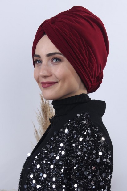 Woman Bonnet & Turban - دو طرفه رز گره استخوانی کلارت قرمز - Turkey