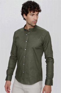 Shirt - Men's Green Gabardine Lycra Classic Collar Slim Fit Slim Fit Slim Fit Shirt with Folded Sleeves 100351062 - Turkey