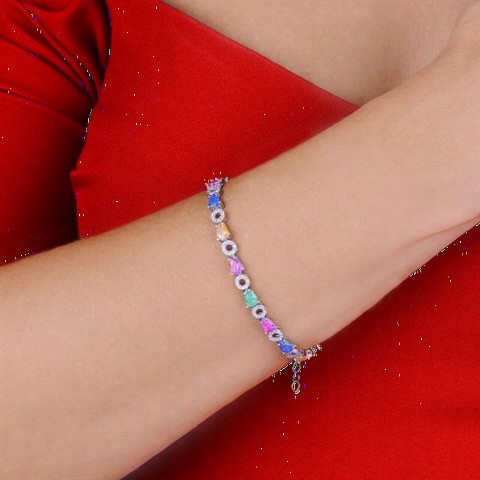 Women's Silver Bracelet with Colorful Drop Stones 100349630