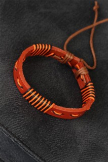 Men - Brown Corded Leather Men's Bracelet 100342410 - Turkey