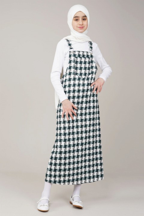 Young Girl Patterned Gardener Strap Loaflet Dress 100342550