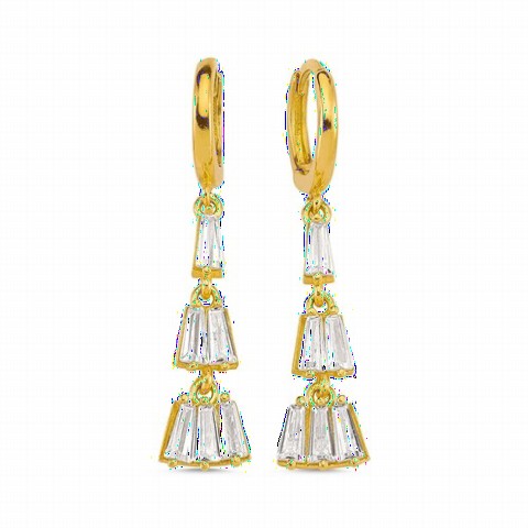 jewelry - Piece Baguette Stone Dangle Women's Sterling Silver Earrings Gold 100347318 - Turkey