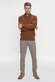 Zero Collar Knitwear - Camelfarbener Strickpullover aus Baumwolle mit Rundhalsausschnitt für Herren 100345124 - Turkey