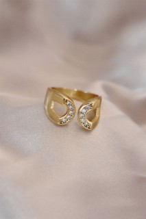 Rings - Preset Gold Color Metal Zircon Stone Ring 100319286 - Turkey