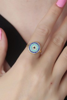 Rings - Gold Color Evil Eye Bead Figure Women Ring 100327633 - Turkey