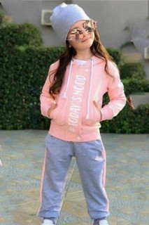 Girl's New Today's Mood Rope Detailed and Beret Pink Tracksuit 100328730