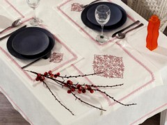 Adenya Embroidered Linen A. Service Table Cloth Set 14 Pieces Powder 100330263