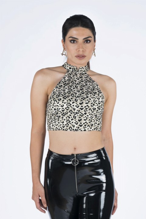 Blouse - Women's Leopard Patterned Jacquard Bustier 100342745 - Turkey