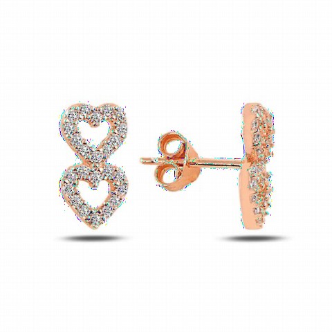 Jewelry & Watches - Double Heart Model Rose Color Silver Earrings 100347105 - Turkey