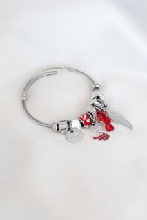 Bracelet - Swan Figure Leaf Detail Silver Color Steel Charm Women's Bracelet 100327737 - Turkey