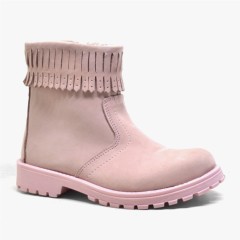 Boots - Zippered Genuine Leather Pink Boots Girls Boots Chiron 100278766 - Turkey