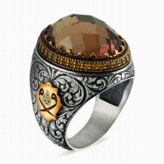 Silver Rings 925 - Zultanite Stone Hand Embroidered Silver Men's Ring 100348206 - Turkey