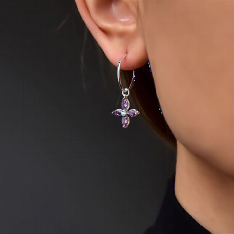 Jewelry & Watches - Purple Zircon Stone Flower Dangle Earrings 100350011 - Turkey