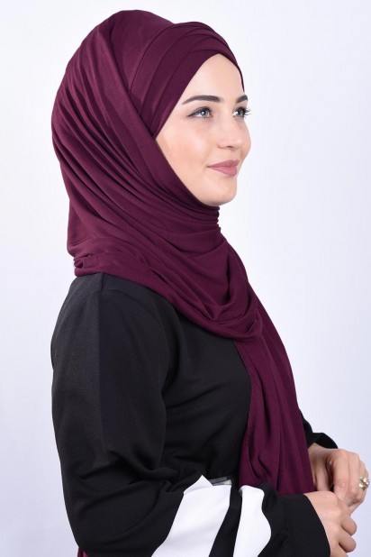 Combed 3-Stripes Ready Made Shawl Plum 100285214