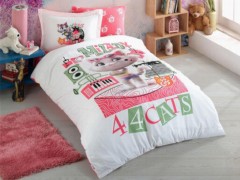 Girl Bed Covers - Cats Style Kids Duvet Cover Set Pink 100260243 - Turkey