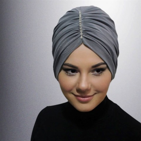 Woman Bonnet & Turban - Shirred Stone Bonnet-Grey 100285743 - Turkey