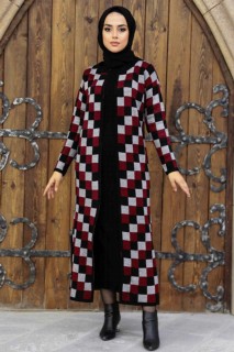 Outwear - Claret Red Hijab Knitwear Double Suit 100345003 - Turkey