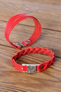 Metal Accessory Red Color Leather Men's Bracelet Combination 100318788