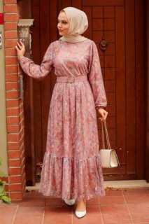 Woman Clothing - Dusty Rose Hijab Dress 100338435 - Turkey