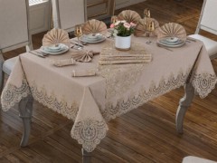 Table Cover Set - Lisa Table Cloth Set 18 Pieces Cappucino 100330136 - Turkey